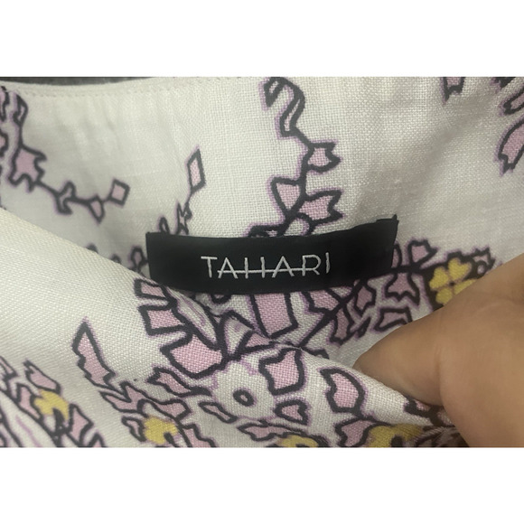 Tahari‎ Linen Wide Leg Crop Pants Womens Sz M White Pink Paisley Floral - Picture 3 of 8